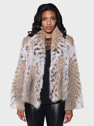 Natural Bobcat Fur Bolero Jacket with Shawl Collar.