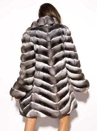 USA Made Chevron Chinchilla Fur Stroller with Shawl Collar.