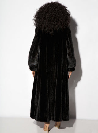 Full Sweep Mink Fur Coat with Shawl Collar and Bracelet Cuffs.
