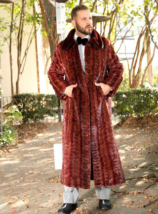 Men's Full Length Sculptured Mink Fur Coat with Full Mink Fur Collar.