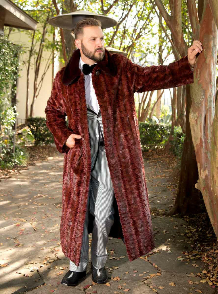 Men's Full Length Sculptured Mink Fur Coat with Full Mink Fur Collar