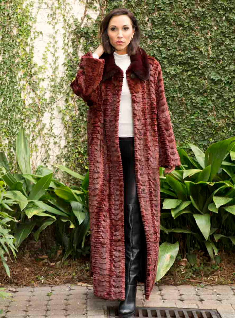 full length sculptured mink fur coat with mink fur collar