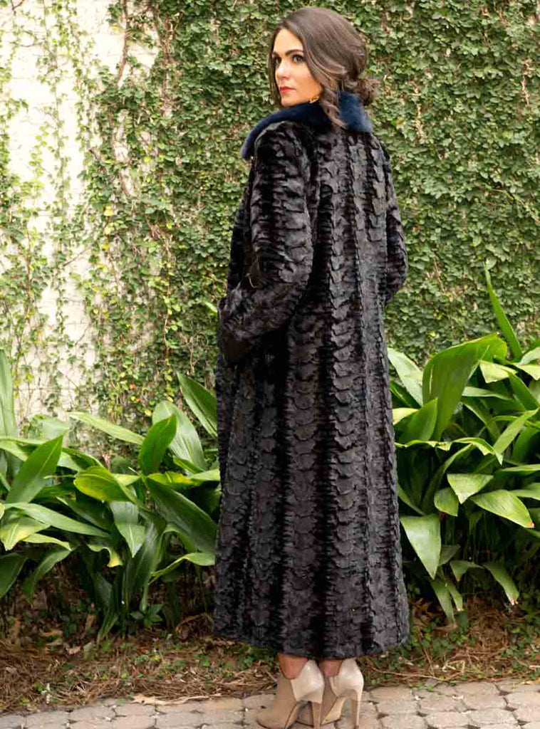 full length sculptured mink fur coat with mink fur collar