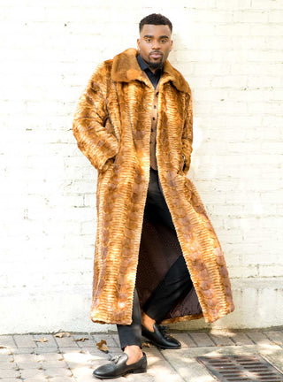 Men's Full Length Sculptured Mink Fur Coat with Full Mink Fur Collar.
