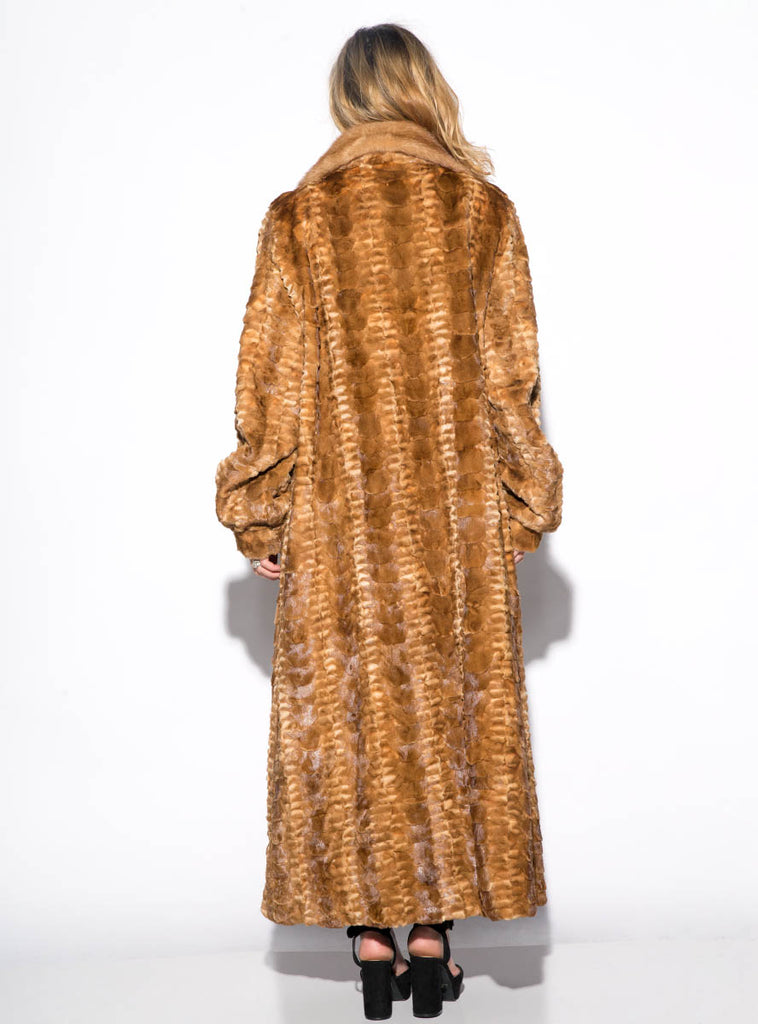 full length sculptured mink fur coat with mink fur collar