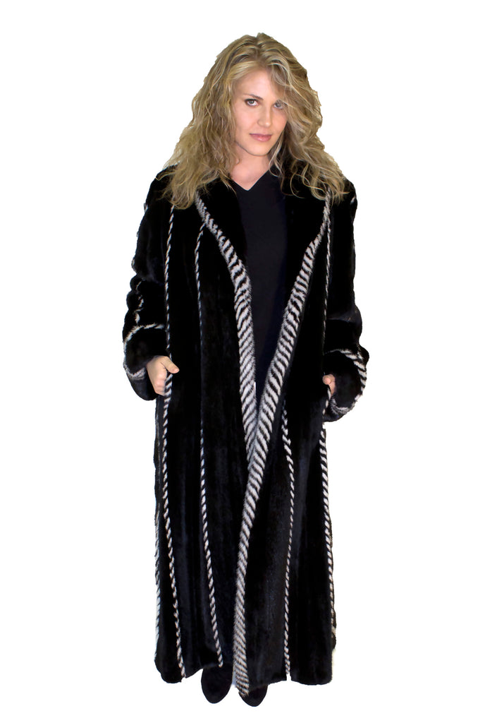 Full Length Female Mink Fur coat with vents and roll back cuffs