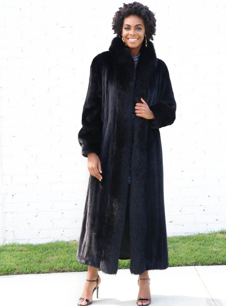 female mink fur coat with fox fur tux