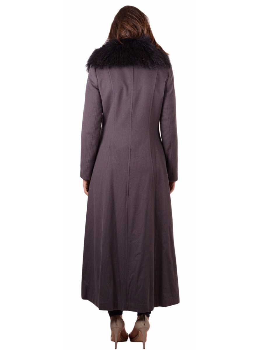 Fur Caravan Cashmere Coat with Raccoon Fur Collar L