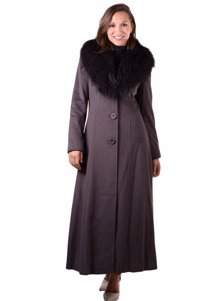 Women's Cashmere Coat with Detachable Raccoon Fur Shawl Collar