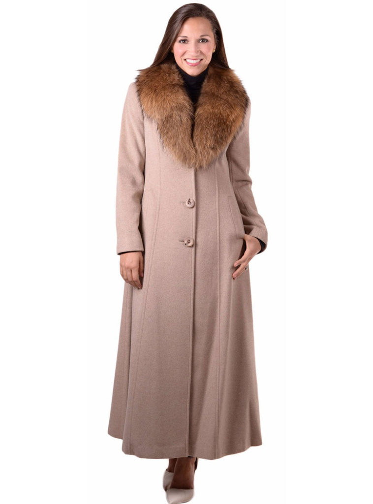 Women's Cashmere Coat with Detachable Raccoon Fur Shawl Collar