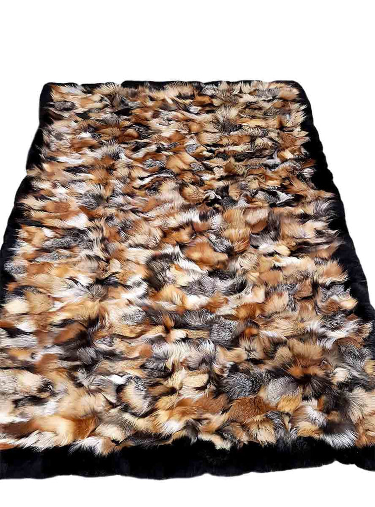Cross Fox Fur Blanket with Black Fox Fur Trim