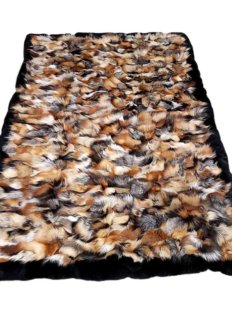 Cross Fox Fur Blanket with Black Fox Fur Trim