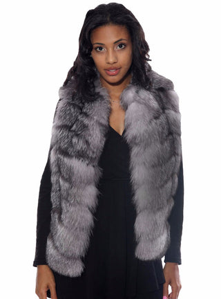 Silver Fox Fur Vest with Horizontal Pattern.