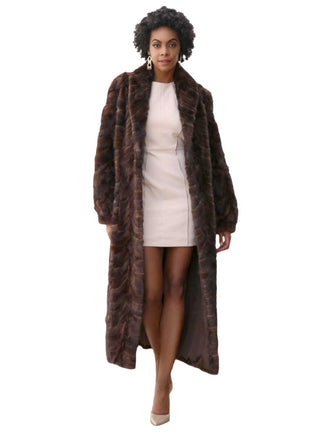 Full Length Mink Fur Coat with Shawl Collar and Bracelet Cuffs (Optional Hood).