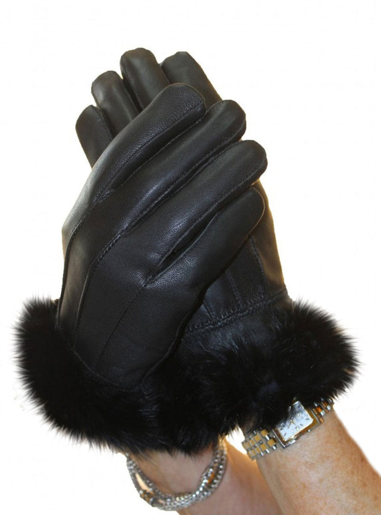 Lamb Leather Gloves with Rabbit Fur Trim