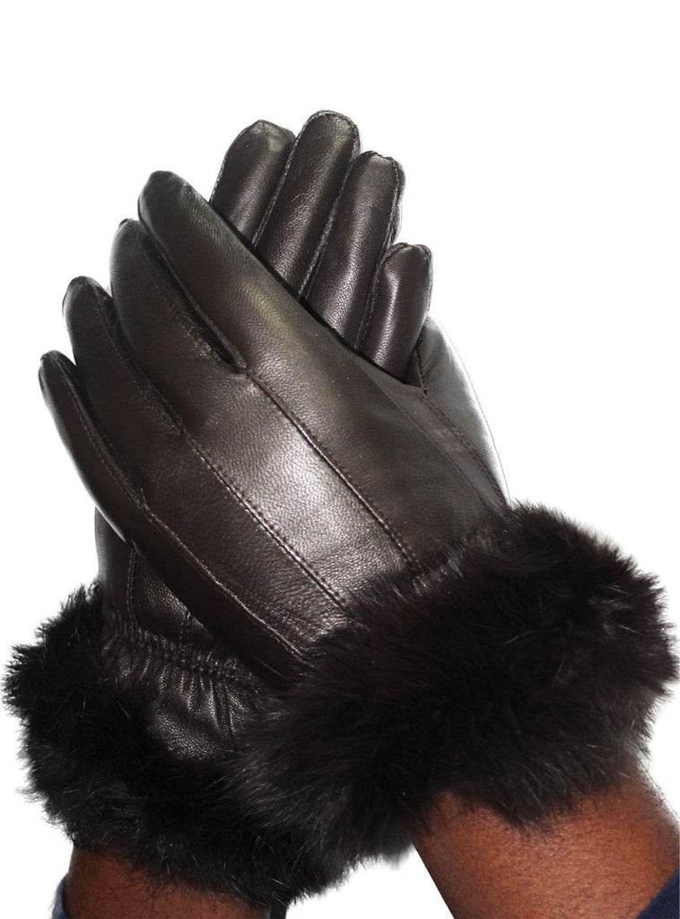 Lamb Leather Gloves with Rabbit Fur Trim