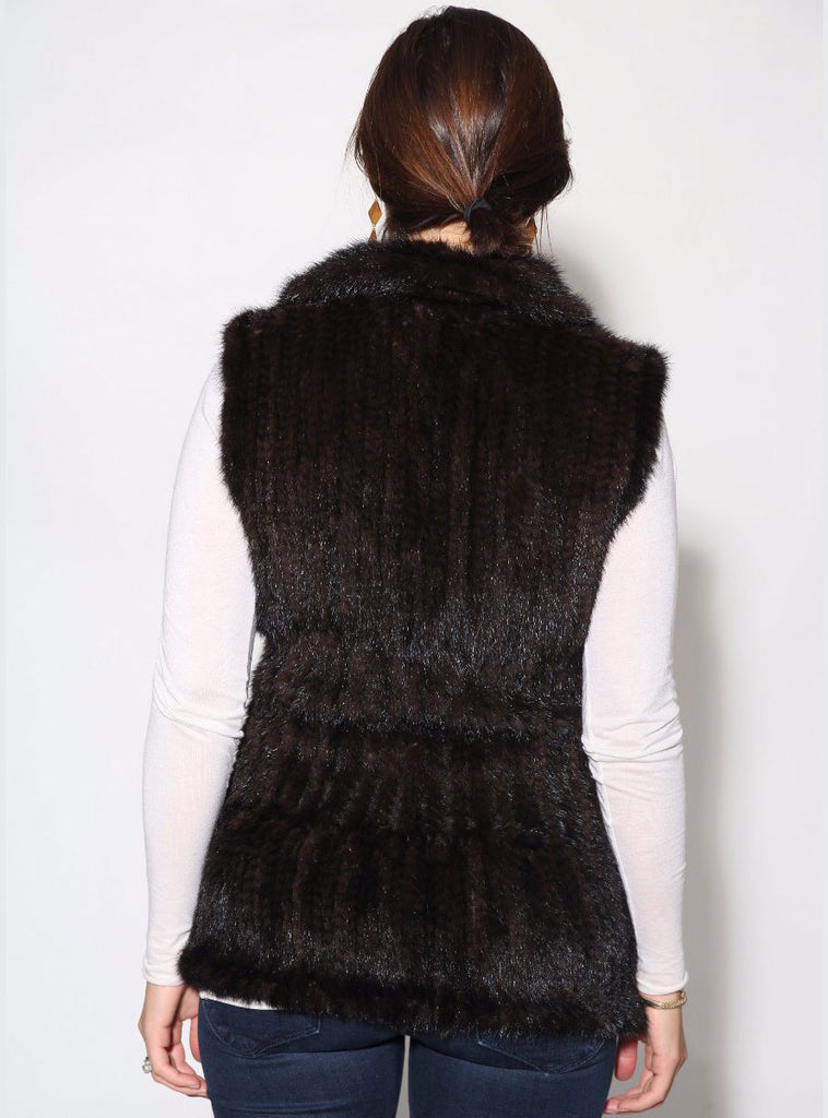 Knitted Mink Fur Vest with Zip Front