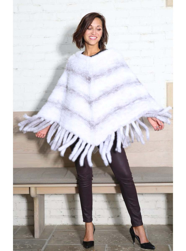 Black Cross Knitted Mink Fur Poncho