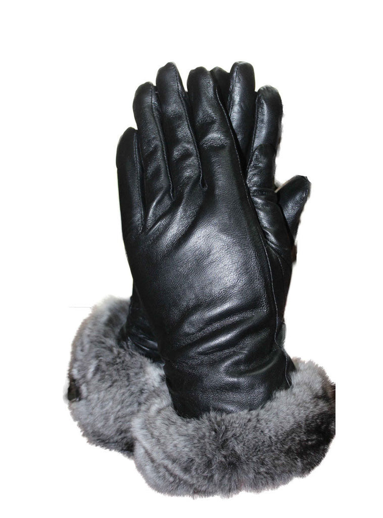 Lamb Leather Gloves with Chinchilla Fur Trim