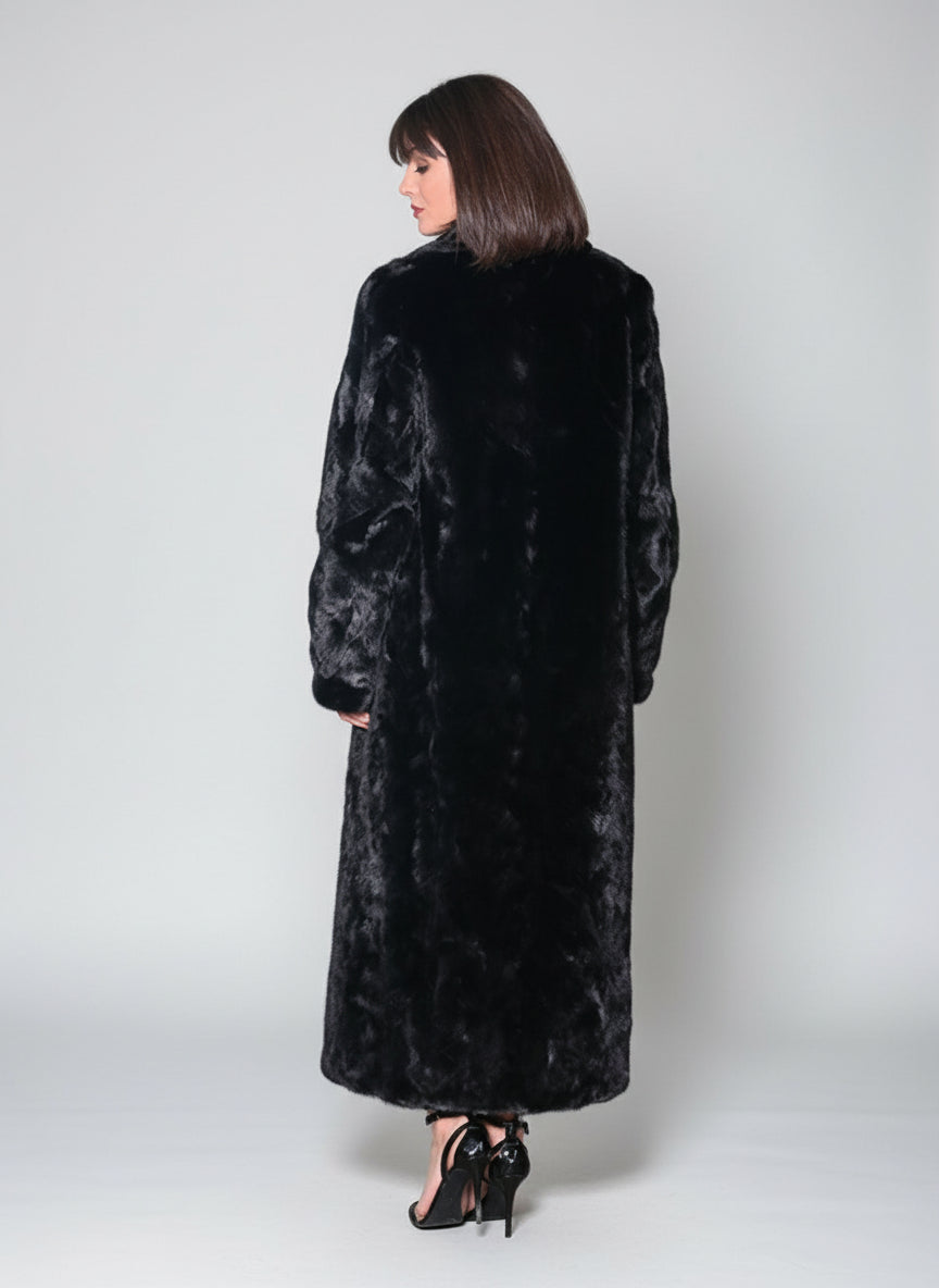 Women's Mink Fur Coat with Shawl Collar and Bracelet Cuffs – Henig