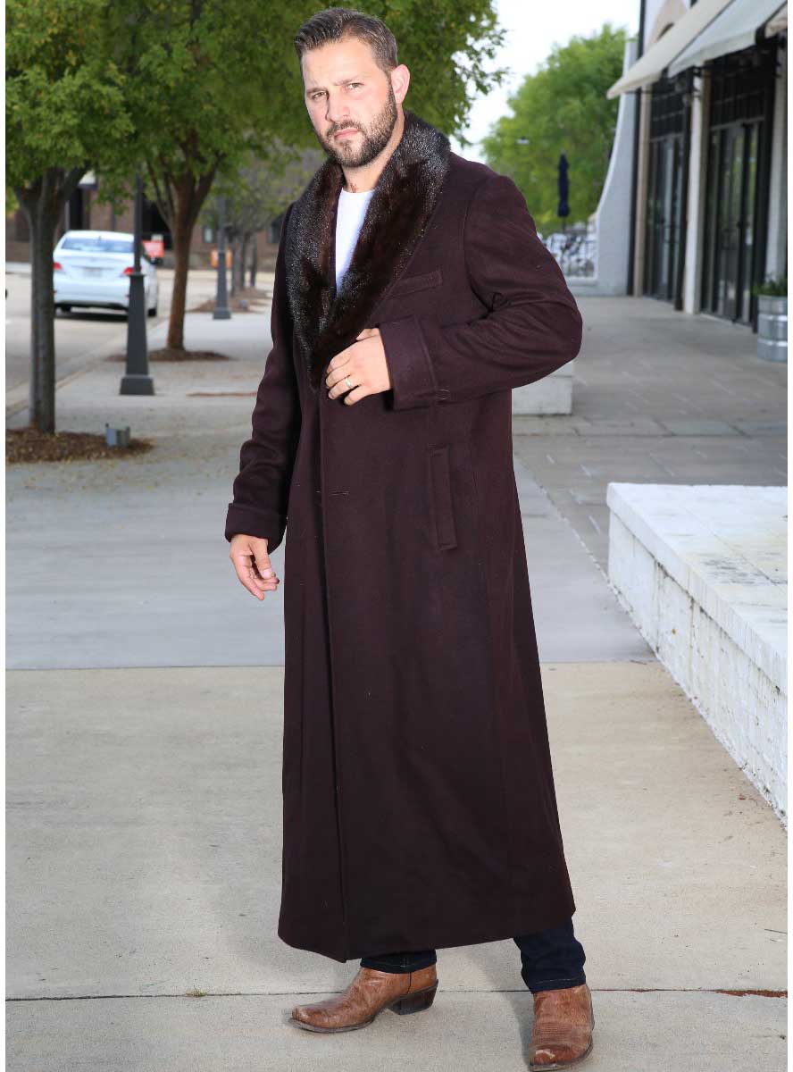 Fur Collar Men's Full Length Cashmere Overcoat Men's Cashmere