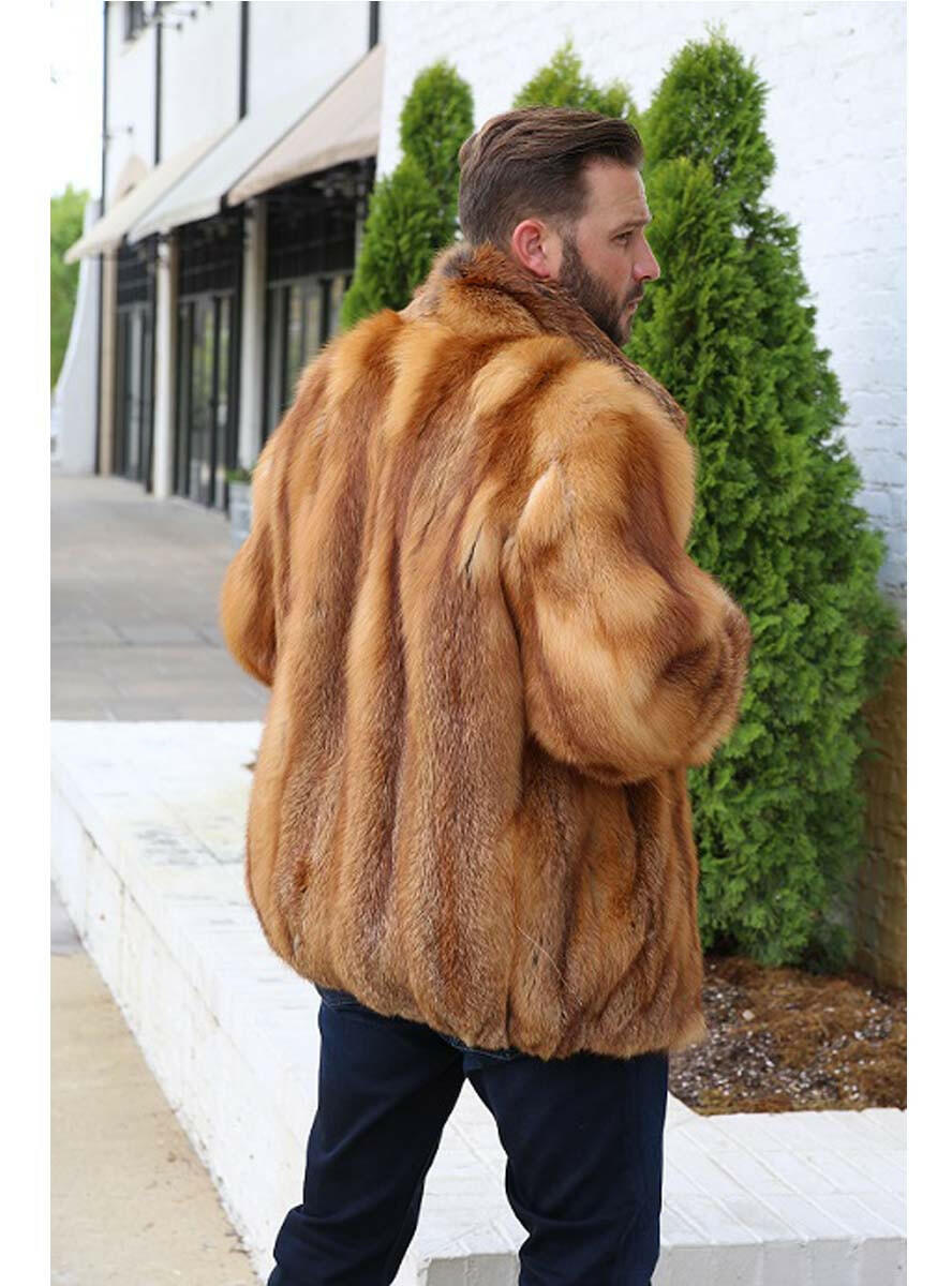 Henig Furs Men's Cashmere Coat with Full Skin Mink Fur Collar Grey / S