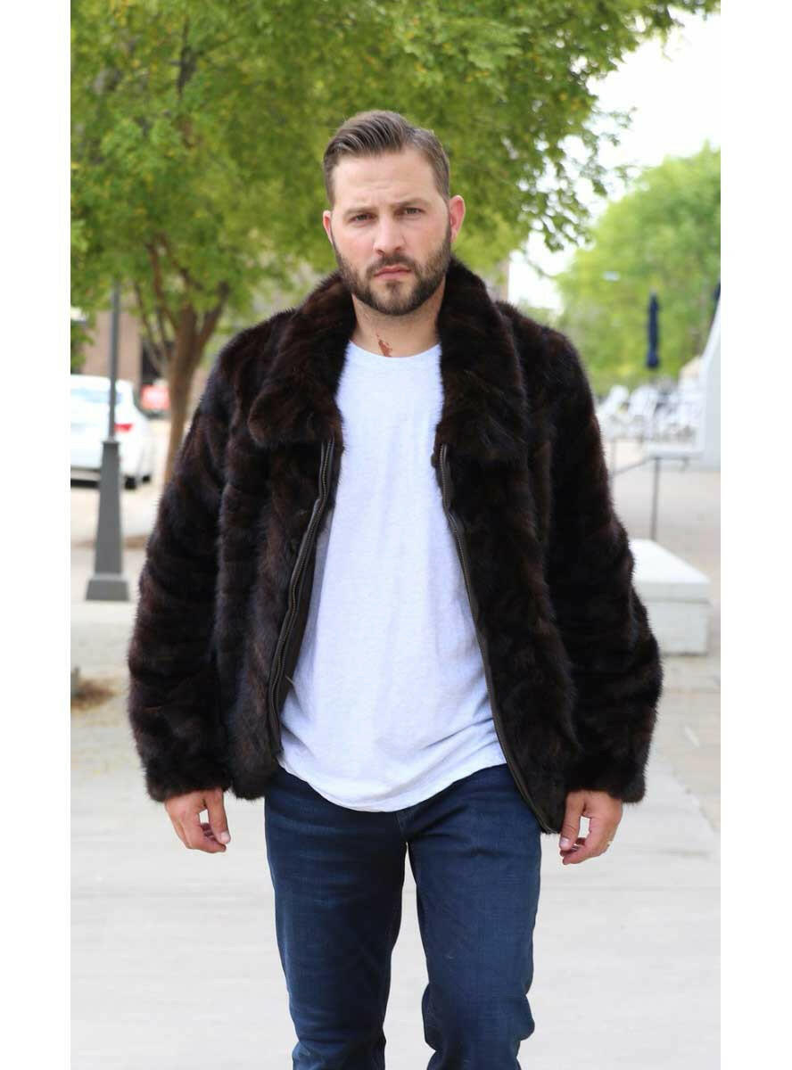 Mens black clearance mink bomber jacket