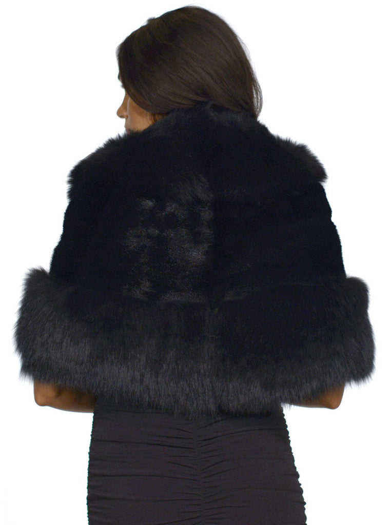 Black Mink Fur Cape with Fox Fur Trim