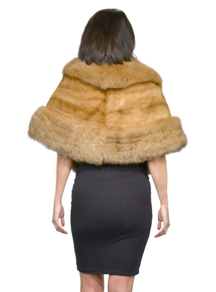 Women's Ranch Saga Mink Fur Cape with White Shadow Fox Fur Trim