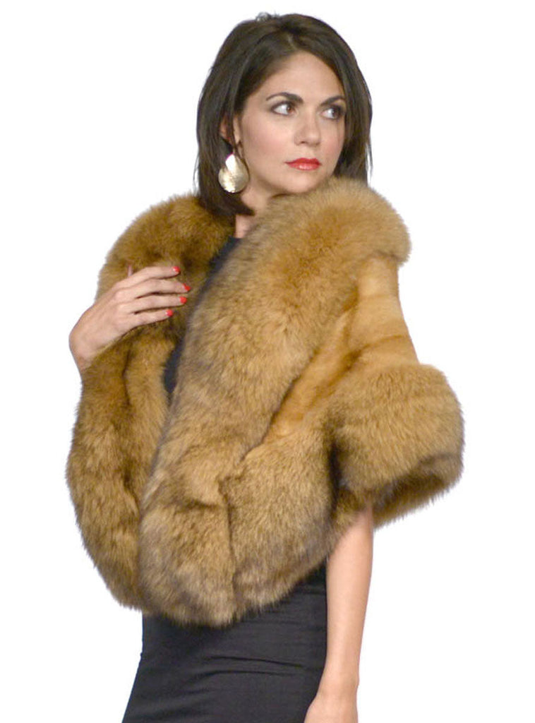 Whiskey Mink Fur Cape with Fox Fur Trim