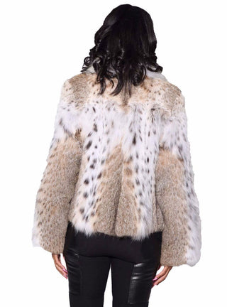 Natural Bobcat Fur Bolero Jacket with Shawl Collar.