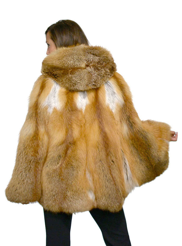 Natural Red Fox Fur Cape with Hood