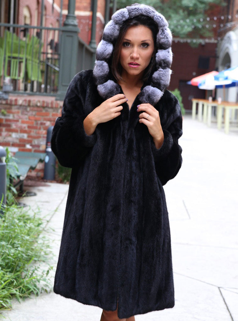 women's mink fur jacket, chinchilla fur hood