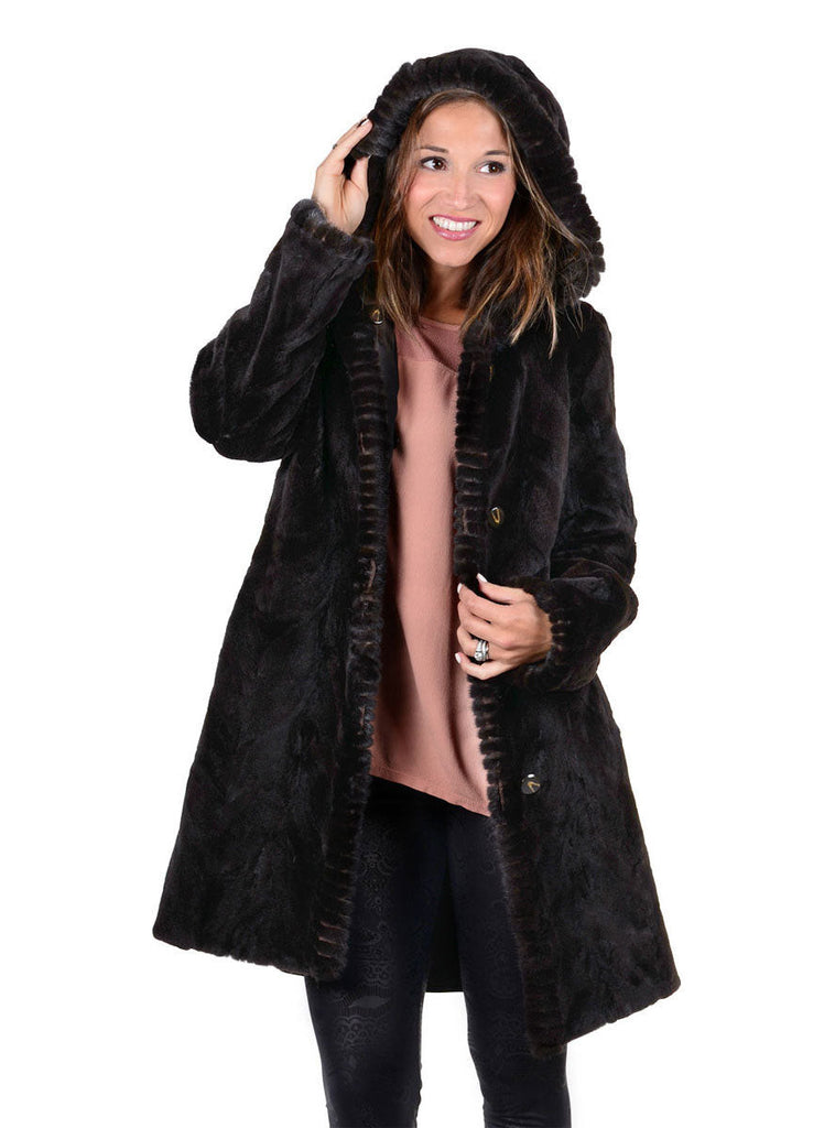 Women's Brown Sheared Reversible Mink Fur Jacket