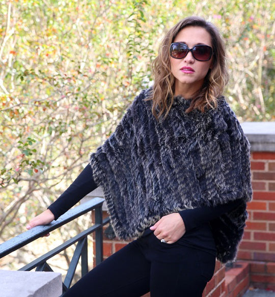 Knitted rabbit fur poncho