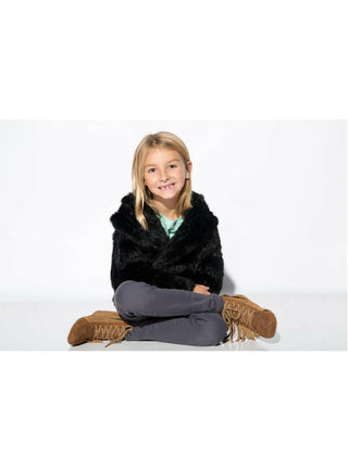 Children's Black Knitted Rabbit Fur Jacket with Hood.