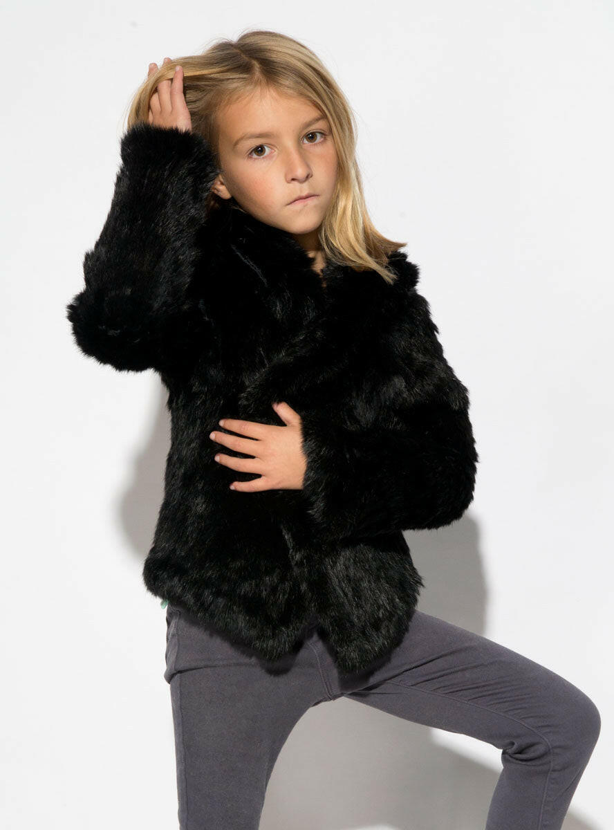 Black Knitted Rabbit Fur Sweater Jacket 