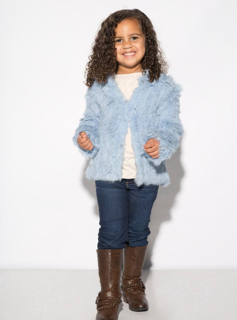 Children's Blue Knitted Rabbit Fur Jacket