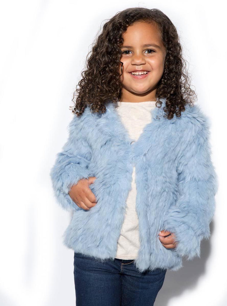 Children's Blue Knitted Rabbit Fur Jacket