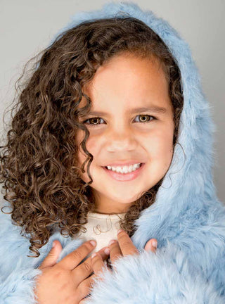 Children's Blue Knitted Rabbit Fur Jacket with Hood.