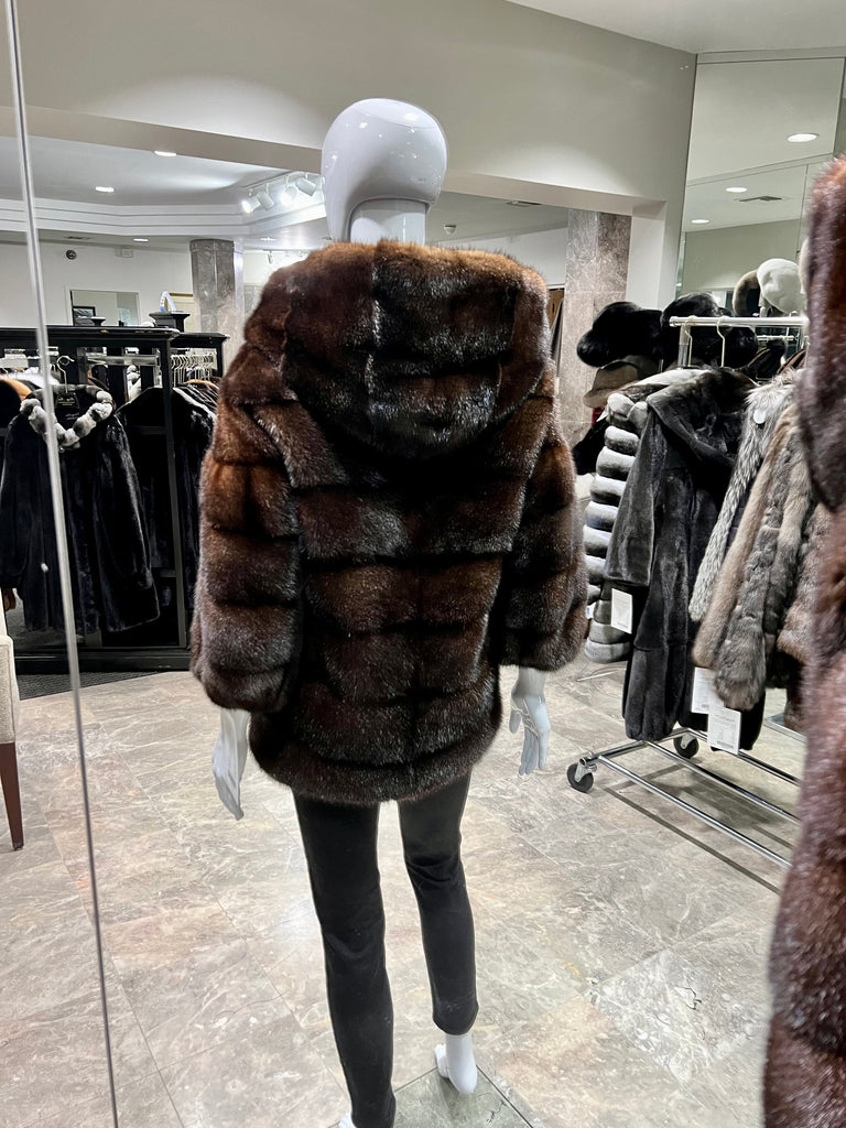 natural mahogany mink fur jacket with hood