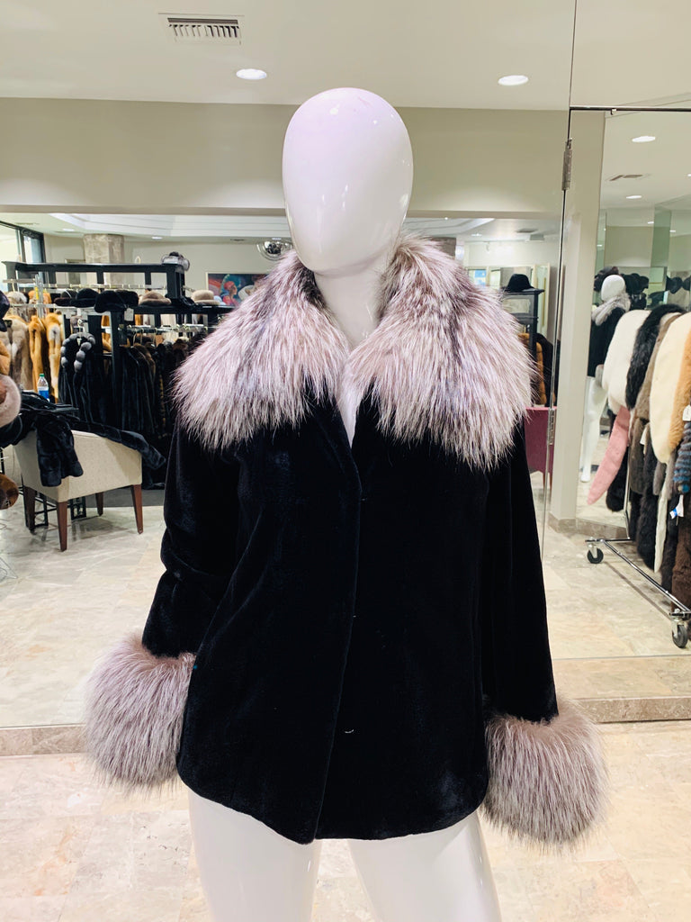 fur clearance - sheared mink fur jacket with silver fox fur trim