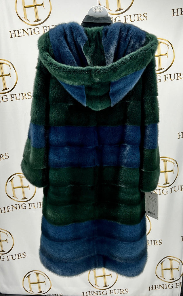 fur clearance - multicolor mink fur coat with hood