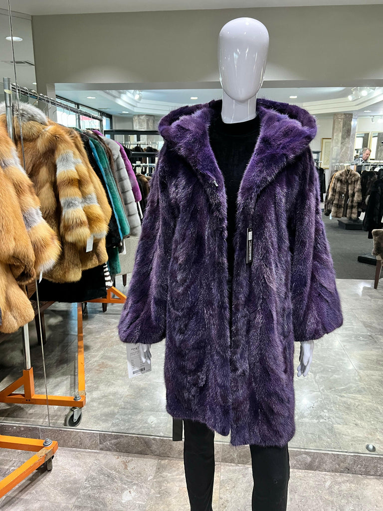fur clearance - purple mink fur stroller with hood