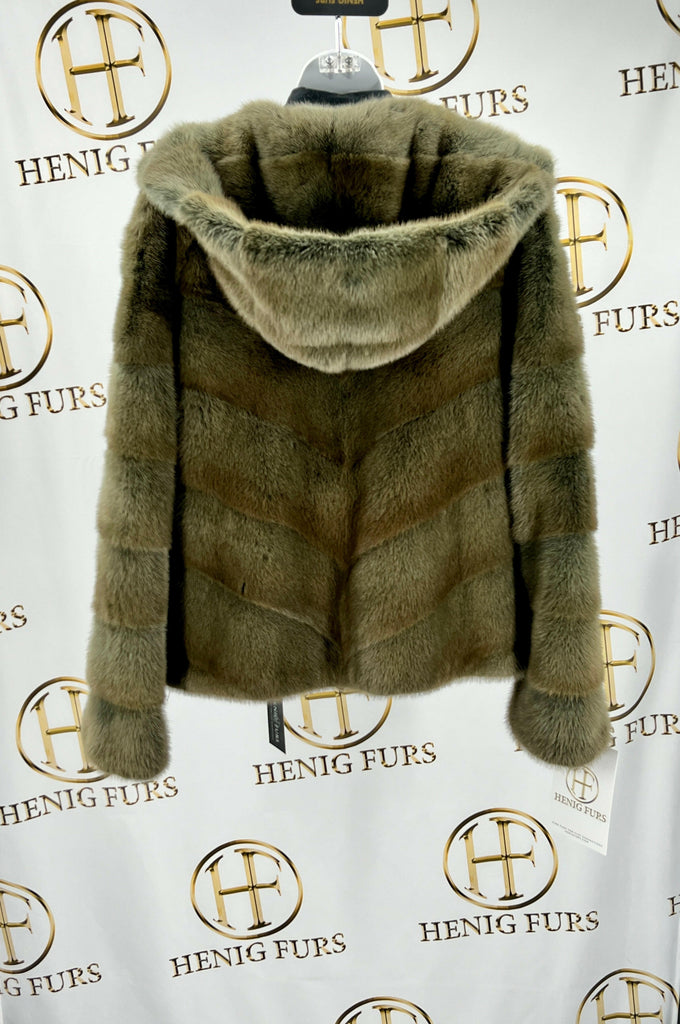 olive mink fur jacket with hood