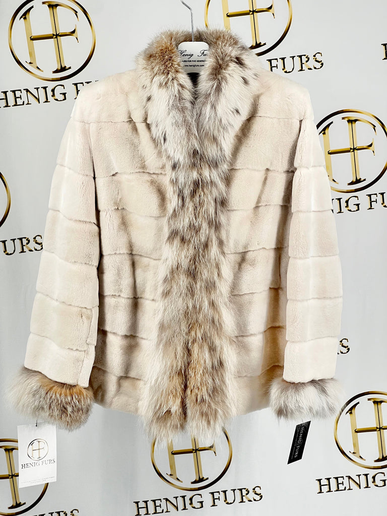 clearance sheared mink fur jacket with lynx trim