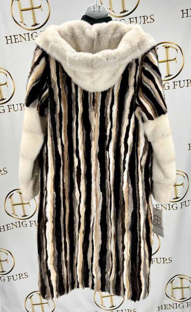 fur clearance - multicolor mink fur coat with hood