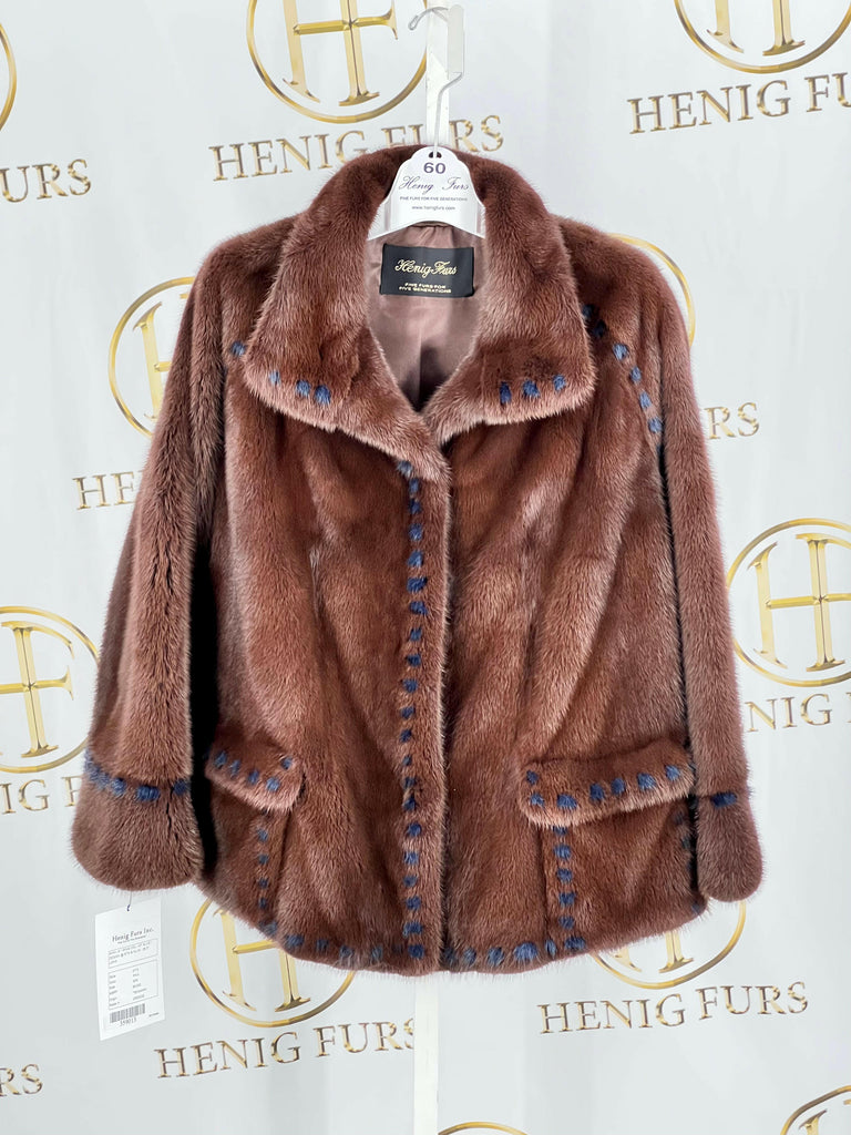 clearance - paprika mink fur jacket with navy whipstitch