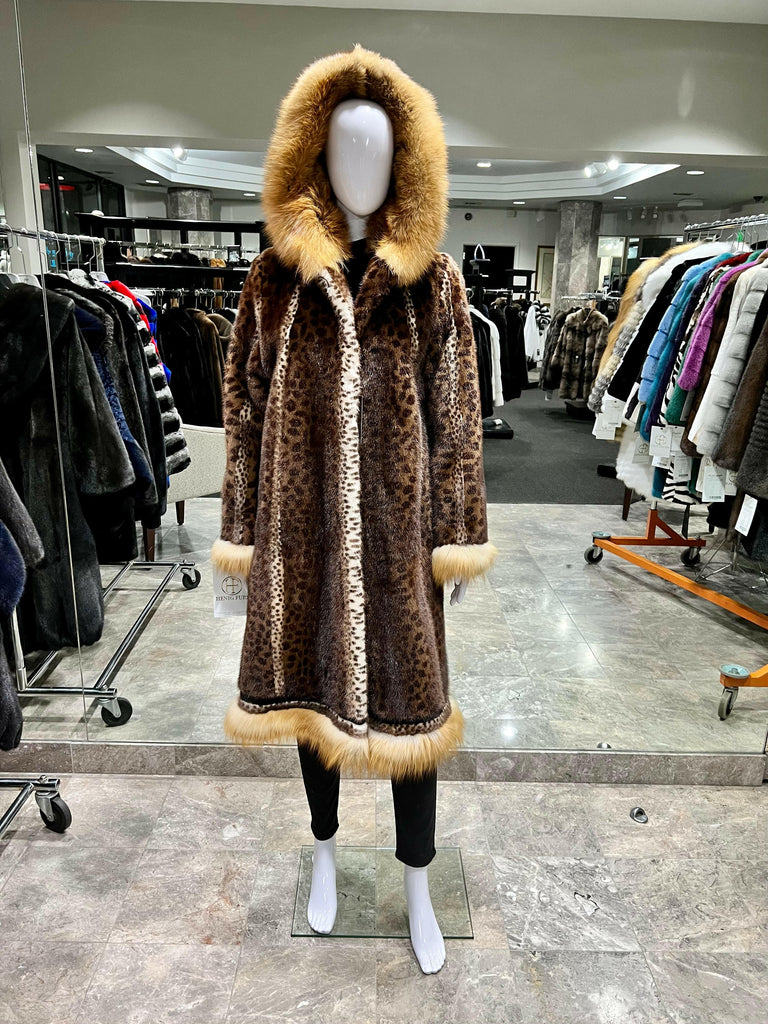 Fur Clearance - Animal Print mink fur stroller with hood