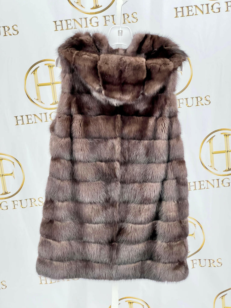 fur clearance - canadian sable fur vest with hood